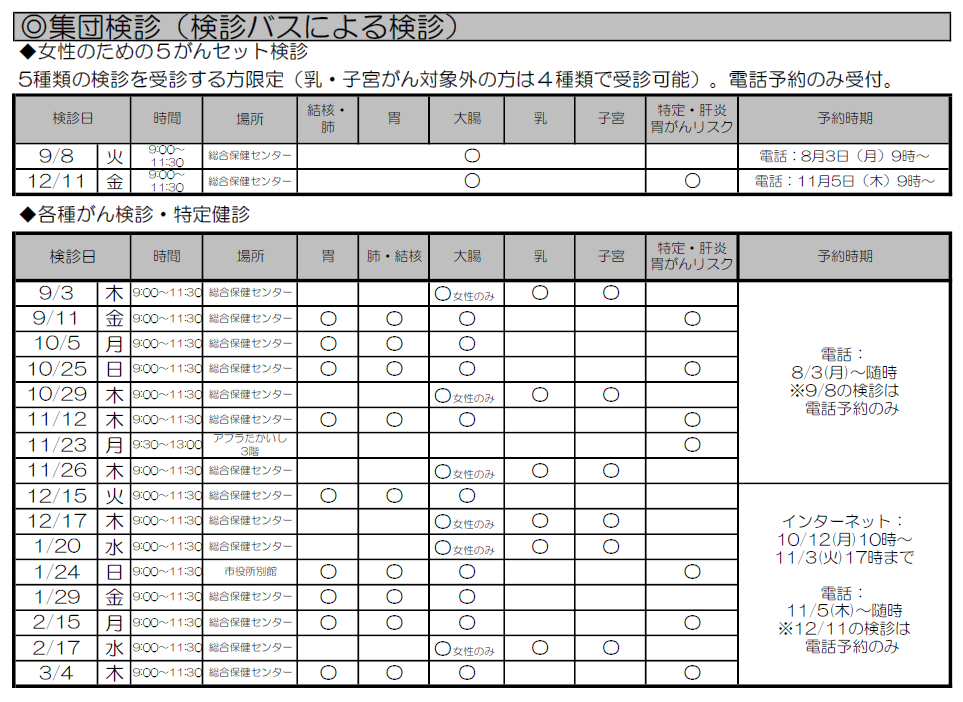 がん検診日程