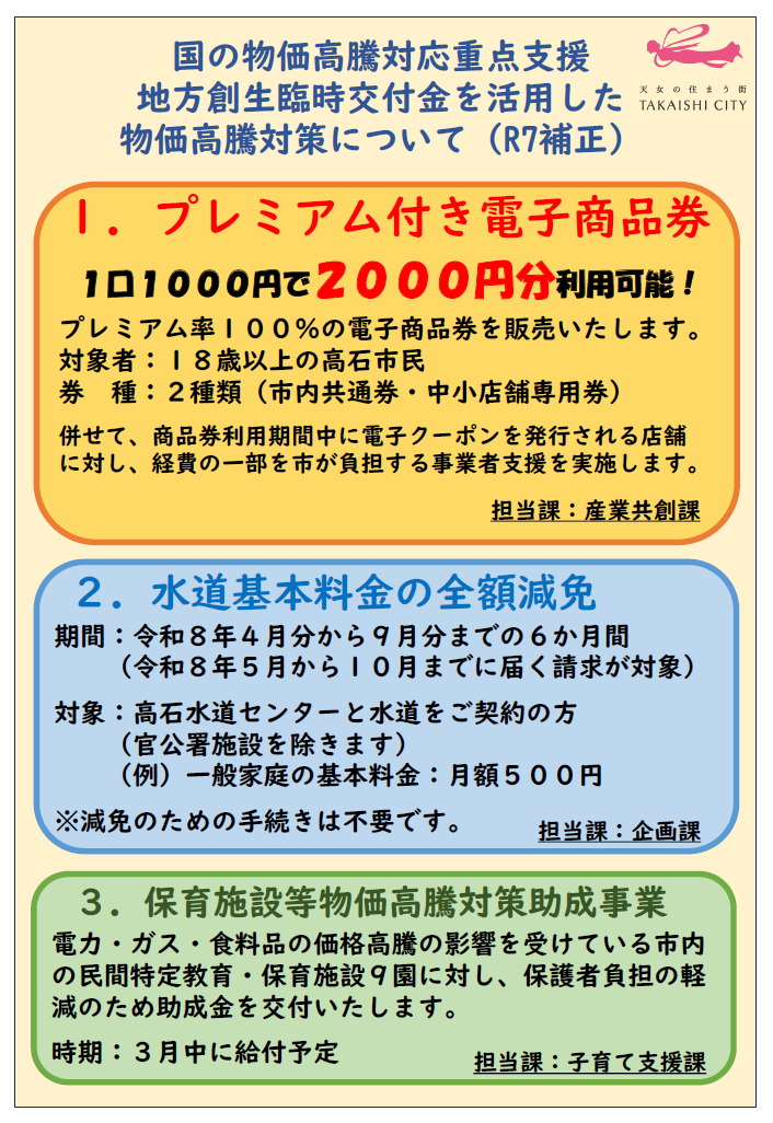 国の物価高騰対応重点支援地方創生臨時交付金を活用した物価高騰対策（R7補正）