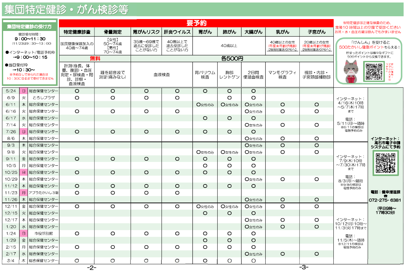 集団特定健診日程表